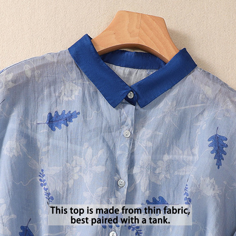 Buddha Stones Small Yellow Flower Leaves Buttons Short Sleeve Women's Shirt - image 11