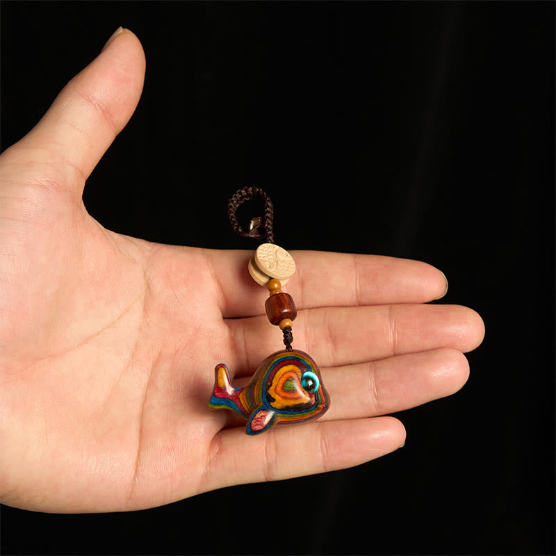 Buddha Stones Rainbow Eucalyptus Dolphin Carved Positive Key Chain Phone Hanging Decoration - image 2