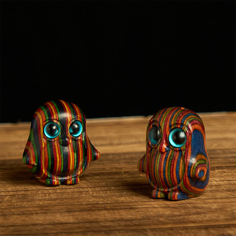 Buddha Stones 2Pcs Mini Rainbow Eucalyptus Penguin Carved Creativity Decoration - image 1