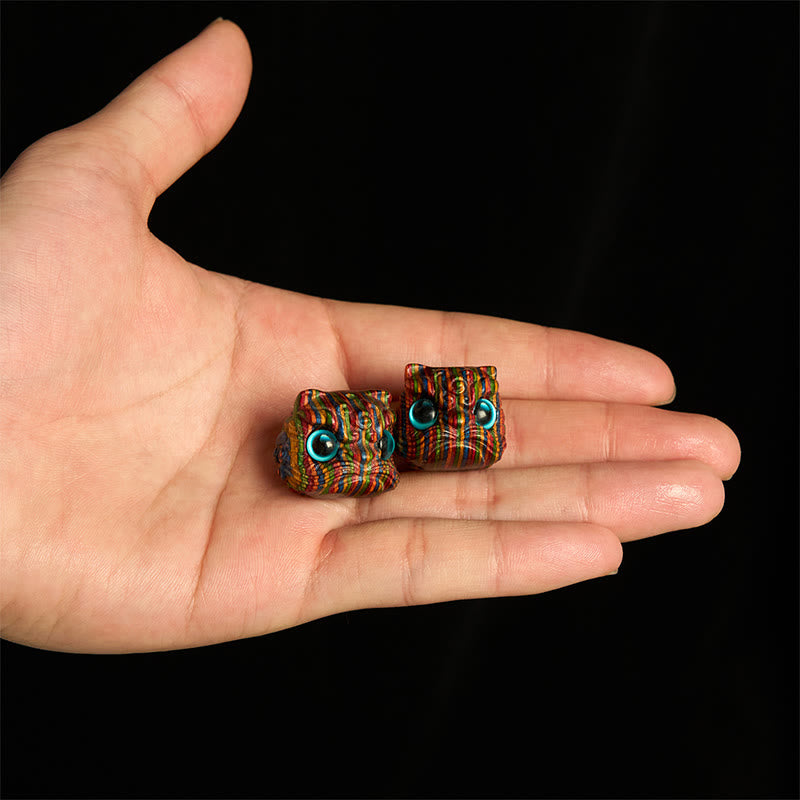 Buddha Stones 2Pcs Mini Rainbow Eucalyptus Dancing Lion Carved Balance Decoration - image 2