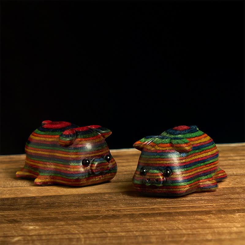 Buddha Stones 2Pcs Mini Rainbow Eucalyptus Pig Carved Positive Decoration - 2Pcs Pig 30*19mm - image 0