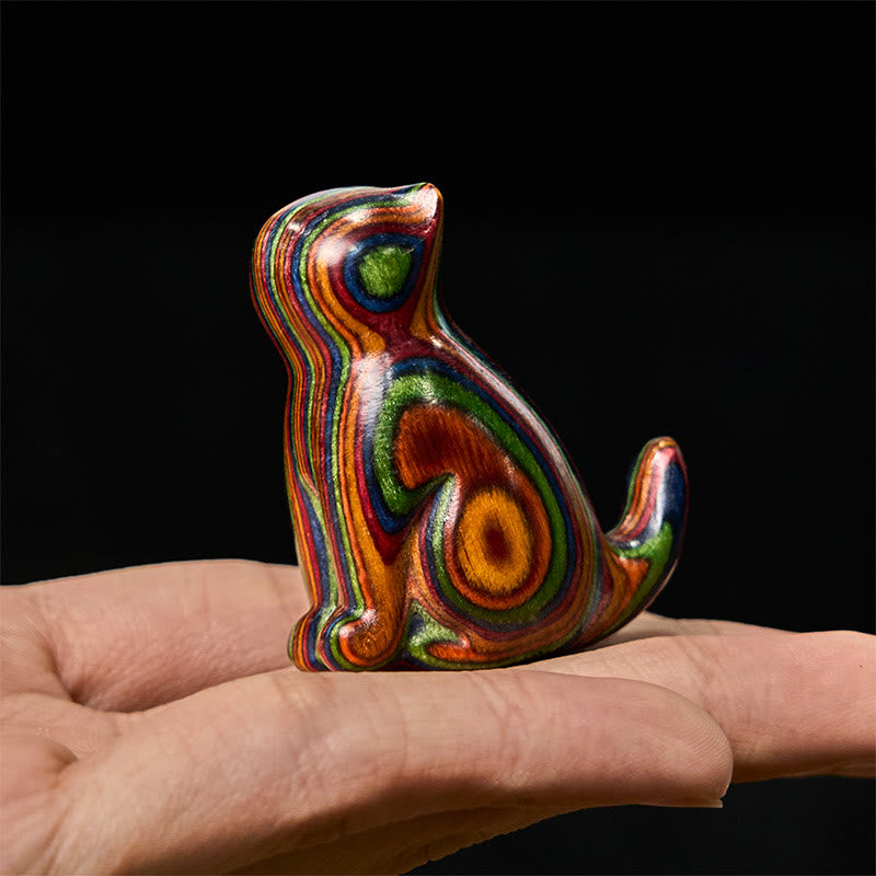 Buddha Stones 2Pcs Mini Rainbow Eucalyptus Sitting Cat Carved Reduce Stress Decoration - image 4