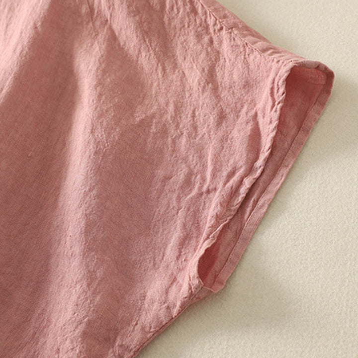 Buddha Stones Summer Plain Red Buttons Short Sleeve Women's Cotton Linen Shirt - image 10