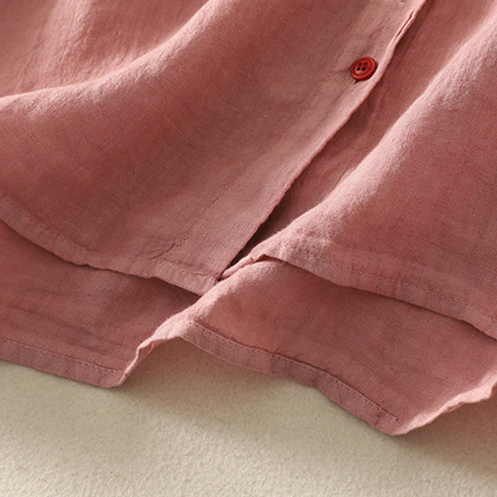 Buddha Stones Summer Plain Red Buttons Short Sleeve Women's Cotton Linen Shirt - image 11
