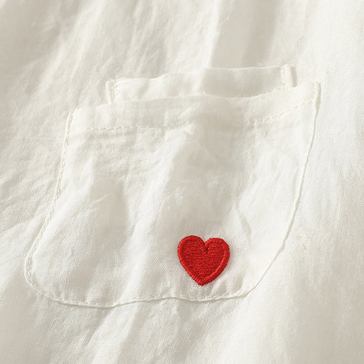 Buddha Stones Casual Embroidery Red Heart Short Sleeve Women's Cotton Linen T-Shirt - image 6