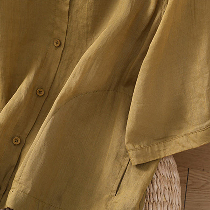 Buddha Stones Daily Three Quarter Sleeve Cotton Linen Women's Shirt With Pockets - image 16
