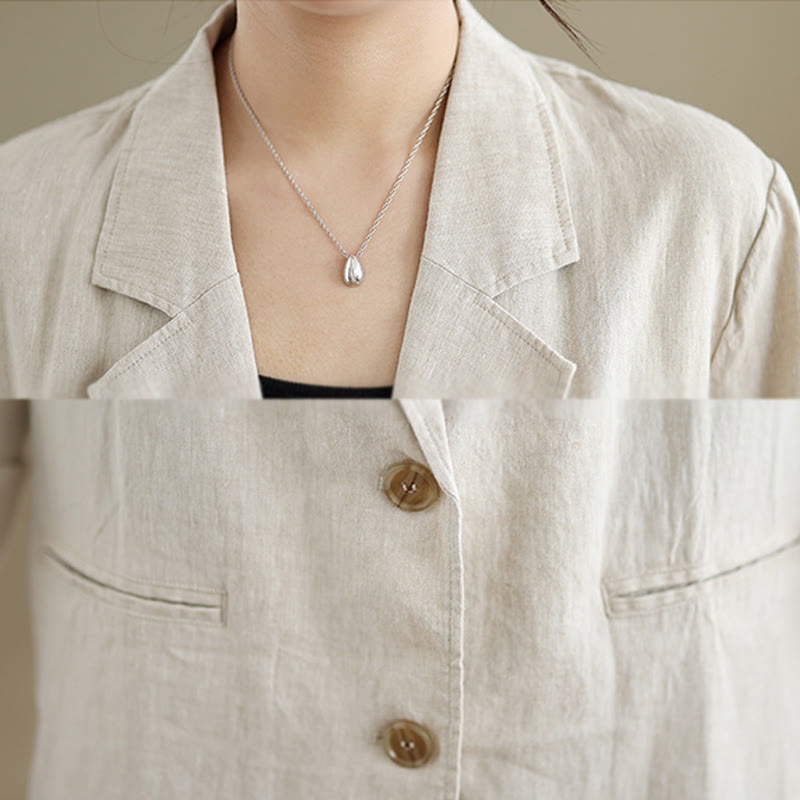 Buddha Stones Spring Solid Color Long Sleeve Cotton Linen Women's Jacket With Pockets - image 4