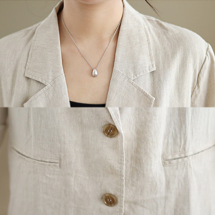 Buddha Stones Spring Solid Color Long Sleeve Cotton Linen Women's Jacket With Pockets - image 4