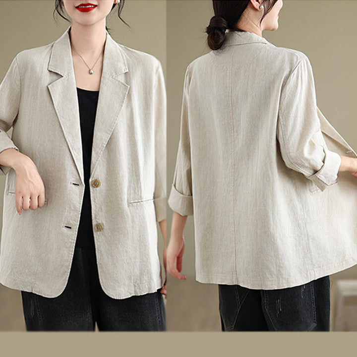 Buddha Stones Spring Solid Color Long Sleeve Cotton Linen Women's Jacket With Pockets - image 6