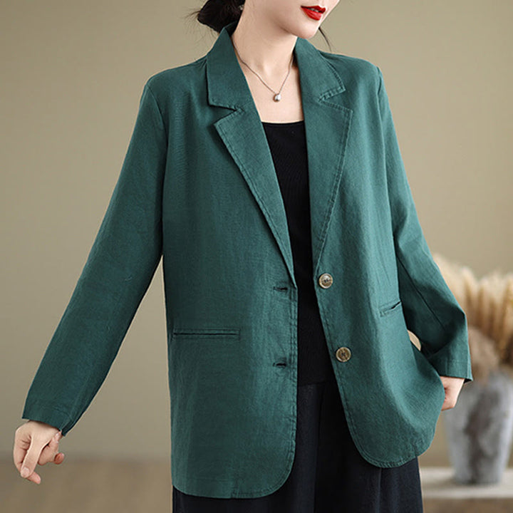 Buddha Stones Spring Solid Color Long Sleeve Cotton Linen Women's Jacket With Pockets - image 30