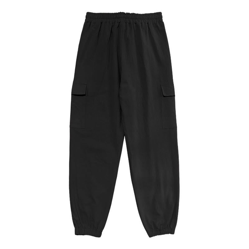 Buddha Stones Solid Color Linen Drawstring Men's Cargo Pants With Pockets - image 3