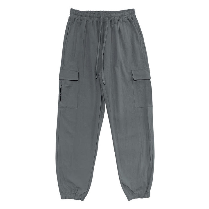 Buddha Stones Solid Color Linen Drawstring Men's Cargo Pants With Pockets - Gray - US/UK/AU46，EU56 (3XL) - image 15