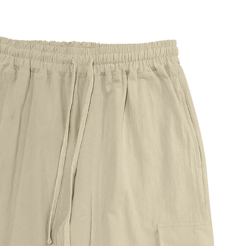 Buddha Stones Solid Color Linen Drawstring Men's Cargo Pants With Pockets - image 25