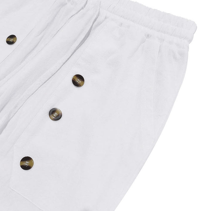 Buddha Stones Casual Plain Color Buttons Men's Cotton Pants With Pockets - image 3
