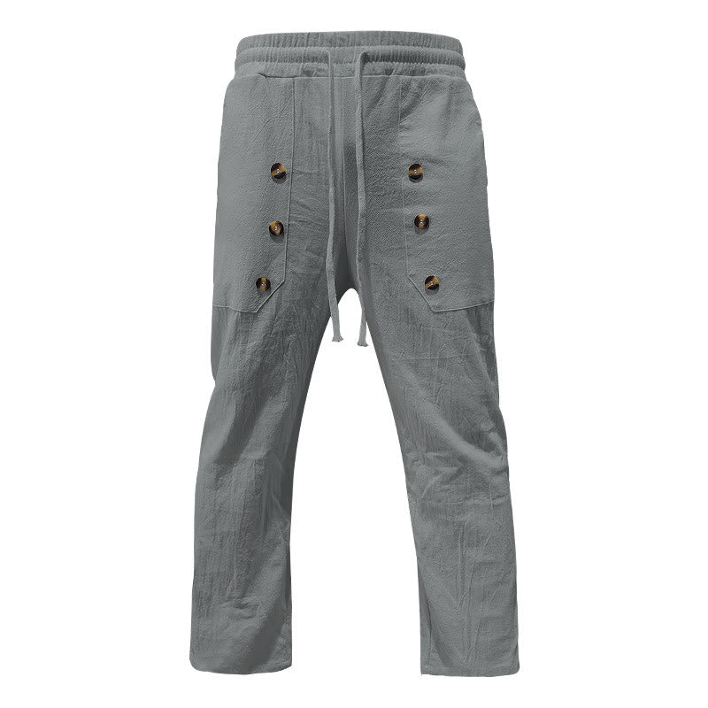 Buddha Stones Casual Plain Color Buttons Men's Cotton Pants With Pockets - DarkGray - US/UK/AU46，EU56 (3XL) - image 14