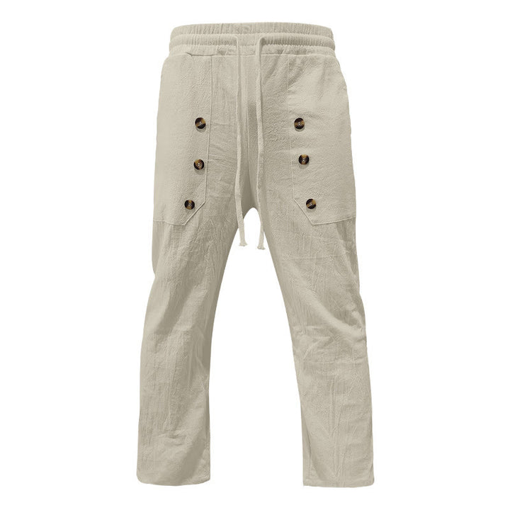 Buddha Stones Casual Plain Color Buttons Men's Cotton Pants With Pockets - image 38