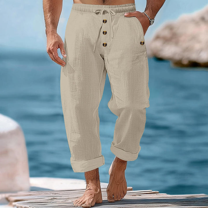 Buddha Stones Solid Color Buttons Drawstring Men's Cotton Pants With Pockets - Beige - US/UK/AU46，EU56 (3XL) - image 34