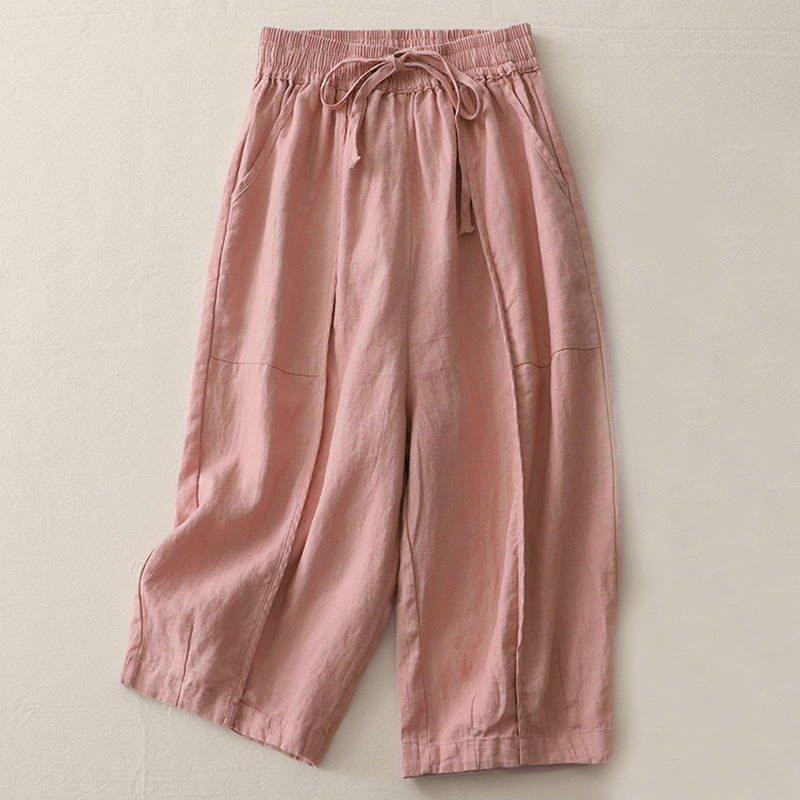 Buddha Stones Casual Plain Solid Color Patchwork Women's Polyester 7-8 Length Wide Leg Pants With Pockets - Pink - US8-10，UK/AU12-14，EU40-42 (2XL) - image 4