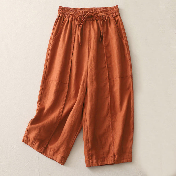 Buddha Stones Casual Plain Solid Color Patchwork Women's Polyester 7-8 Length Wide Leg Pants With Pockets - FireBrick - US8-10，UK/AU12-14，EU40-42 (2XL) - image 12