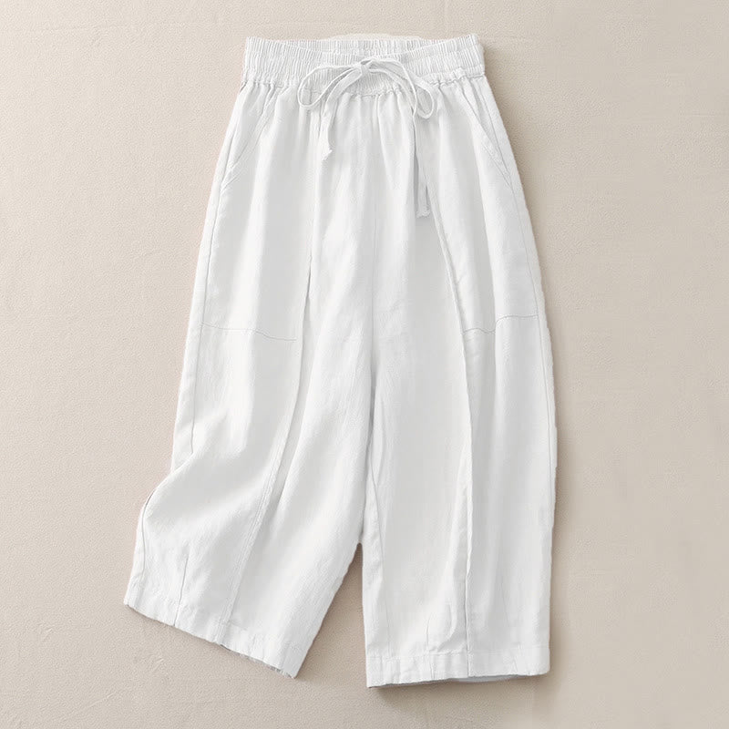 Buddha Stones Casual Plain Solid Color Patchwork Women's Polyester 7-8 Length Wide Leg Pants With Pockets - Snow - US8-10，UK/AU12-14，EU40-42 (2XL) - image 23