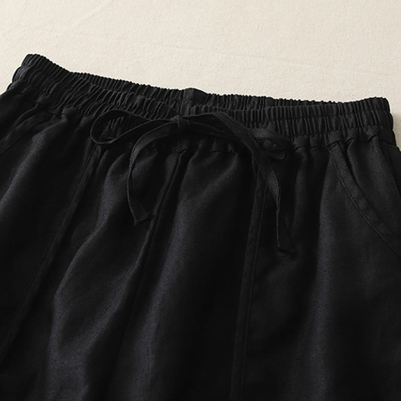 Buddha Stones Casual Plain Solid Color Patchwork Women's Polyester 7-8 Length Wide Leg Pants With Pockets - image 21