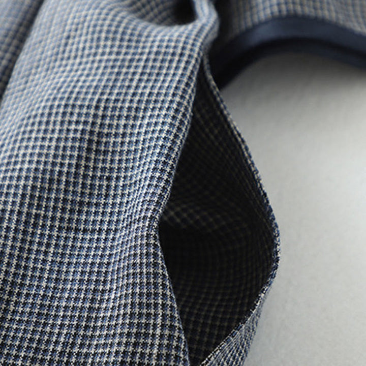 Buddha Stones Commute MidnightBlue Lace-Up Half Sleeve Design Cotton Linen Midi Dress With Pockets - image 9