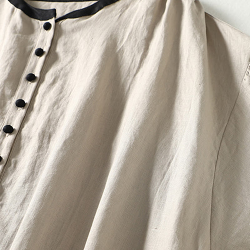 Buddha Stones Buttons Design Women's Cotton Linen Long Sleeve Coat With Pockets - image 5