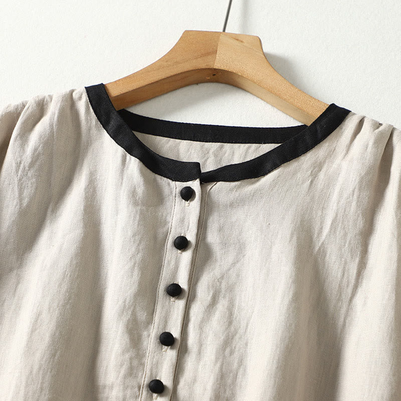 Buddha Stones Buttons Design Women's Cotton Linen Long Sleeve Coat With Pockets - image 3