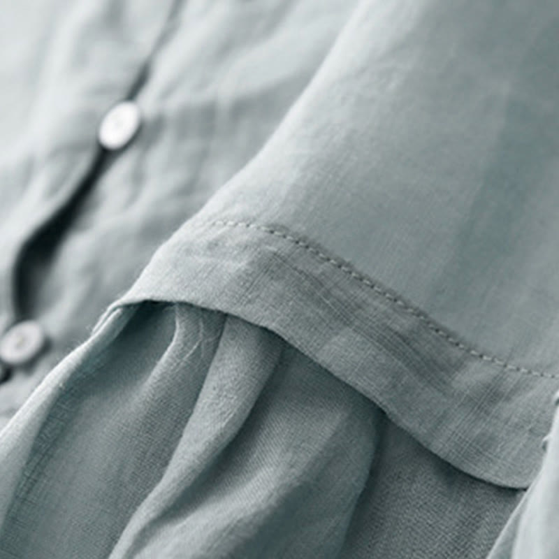 Buddha Stones Embroidered Front Button Design Women's Cotton Three Quarter Sleeve Shirt - image 4