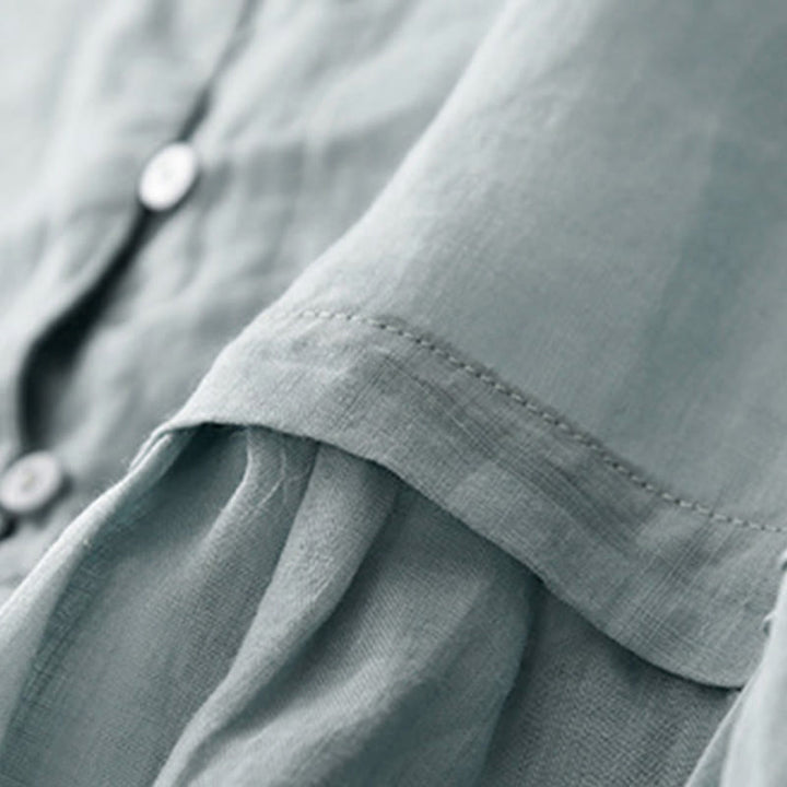 Buddha Stones Embroidered Front Button Design Women's Cotton Three Quarter Sleeve Shirt - image 4