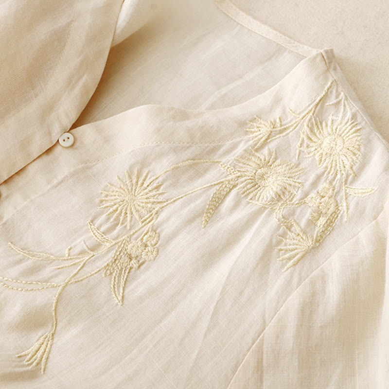 Buddha Stones Embroiderd Front Button Design Women's Cotton Three Quarter Sleeve Shirt  - image 13