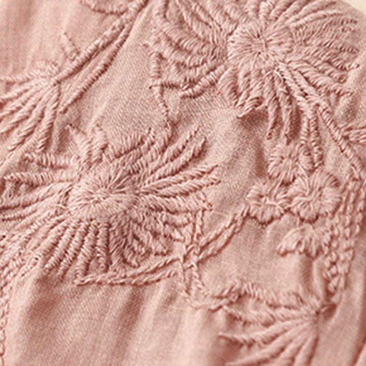 Buddha Stones Embroidered Front Button Design Women's Cotton Three Quarter Sleeve Shirt - image 26