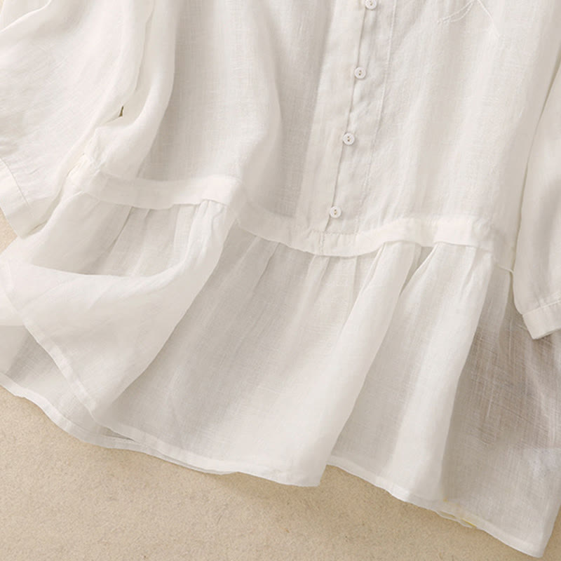 Buddha Stones Embroidered Front Button Design Women's Cotton Three Quarter Sleeve Shirt - image 7