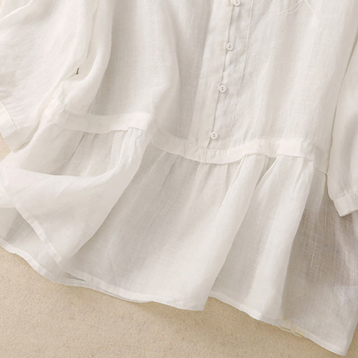 Buddha Stones Embroidered Front Button Design Women's Cotton Three Quarter Sleeve Shirt - image 7