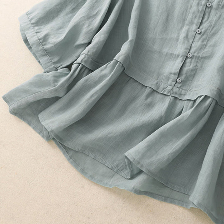 Buddha Stones Embroidered Front Button Design Women's Cotton Three Quarter Sleeve Shirt - image 5