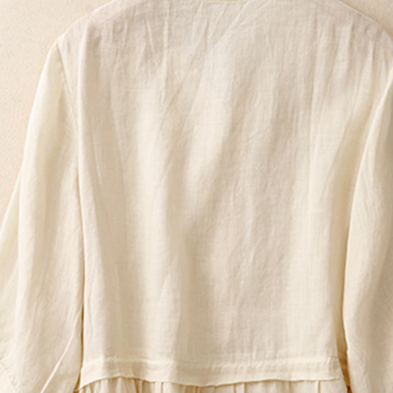 Buddha Stones Embroidered Front Button Design Women's Cotton Three Quarter Sleeve Shirt - image 15