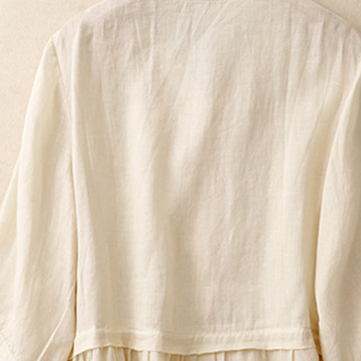 Buddha Stones Embroidered Front Button Design Women's Cotton Three Quarter Sleeve Shirt - image 15