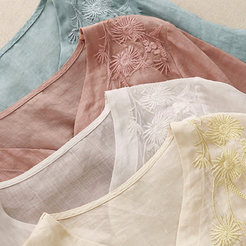 Buddha Stones Embroiderd Front Button Design Women's Cotton Three Quarter Sleeve Shirt  - image 27