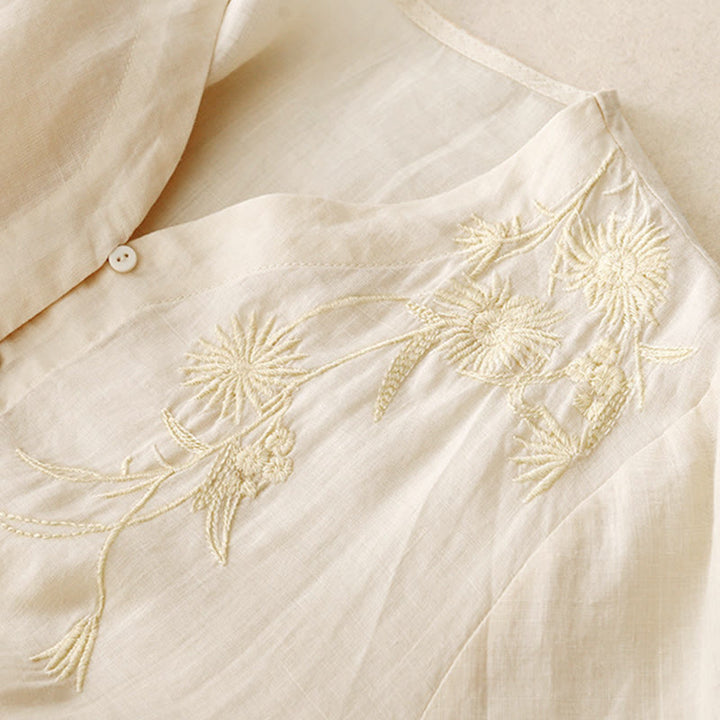 Buddha Stones Embroidered Front Button Design Women's Cotton Three Quarter Sleeve Shirt - image 13