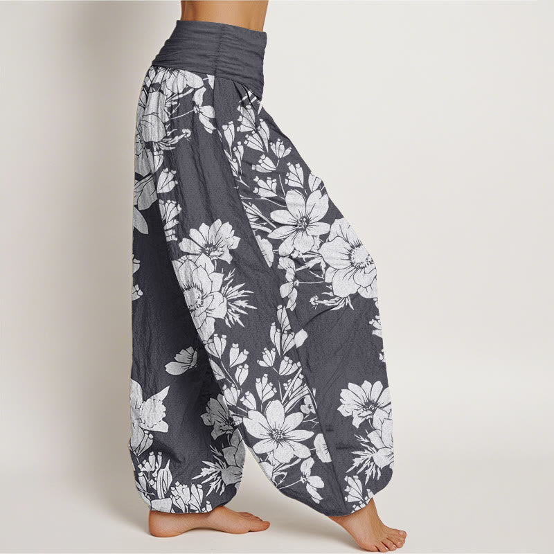 Buddha Stones Pure Cotton Casual Peony Leaves Women's Elastic Waist Harem Pants - image 1