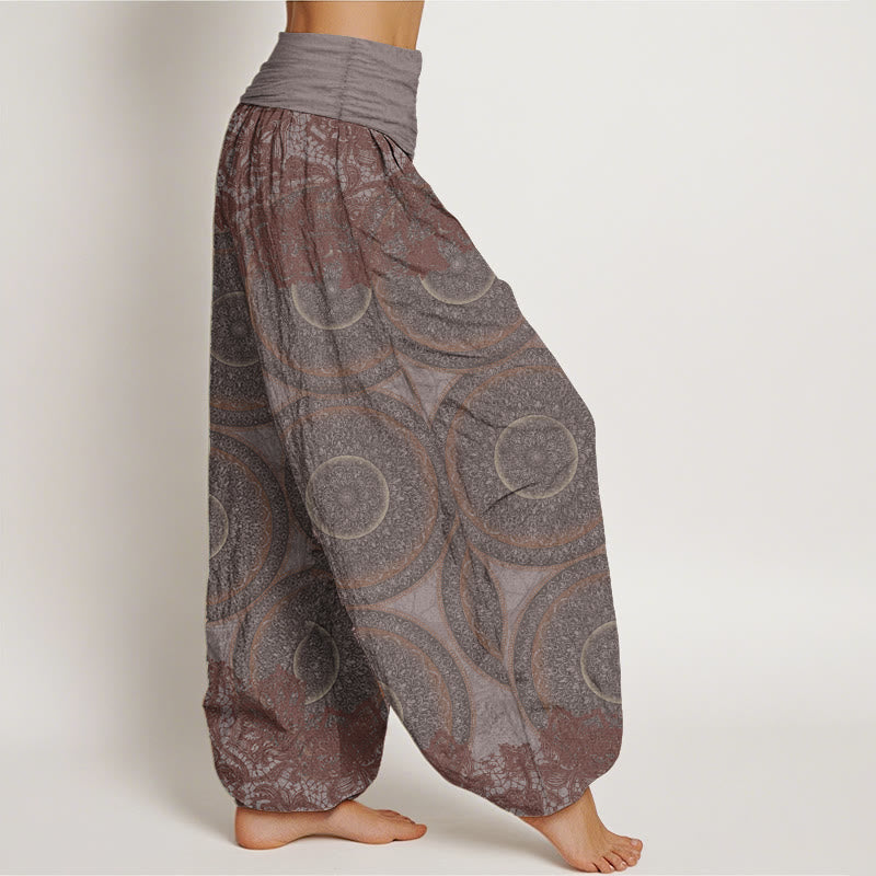 Buddha Stones Pure Cotton Casual Flowers Compass Design Women's Elastic Waist Harem Pants - image 6