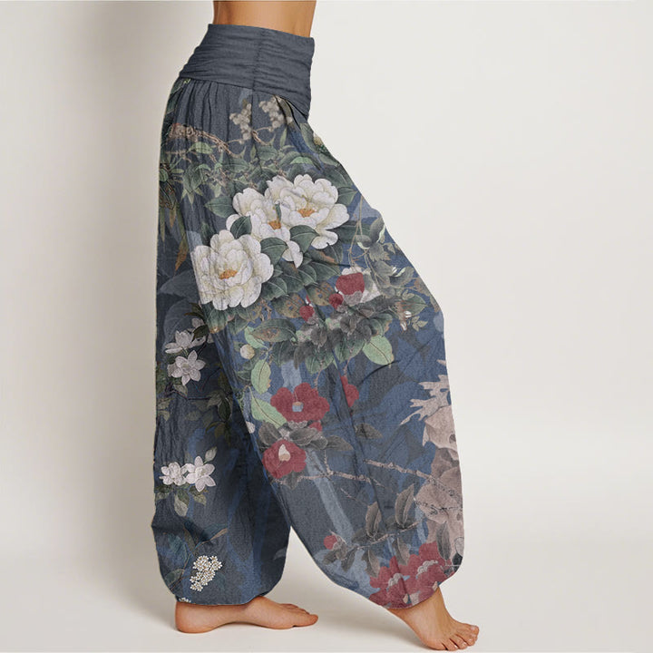 Buddha Stones Pure Cotton Casual Peony Flowers Leaves Magpie Women's Elastic Waist Harem Pants - image 9