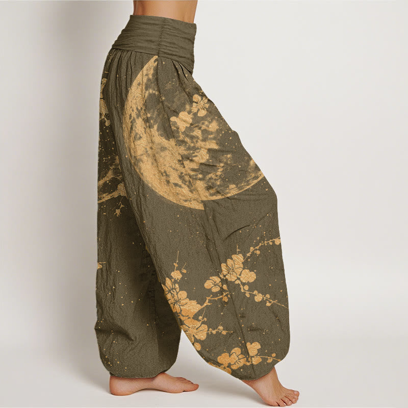 Buddha Stones Pure Cotton Golden Plum Blossom Full Moon Pattern Women's Elastic Waist Harem Pants - image 7