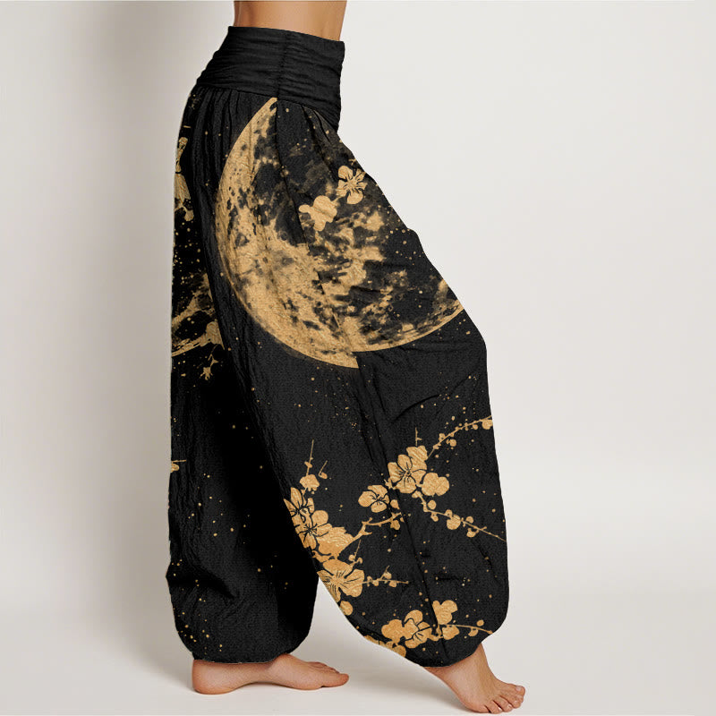 Buddha Stones Pure Cotton Golden Plum Blossom Full Moon Pattern Women's Elastic Waist Harem Pants - image 2