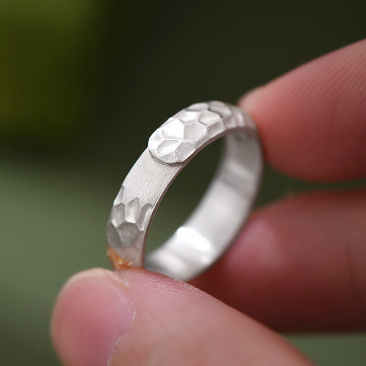 Buddha Stones 999 Sterling Silver Hammer Pattern Om Mani Padme Hum Balance Ring - image 3