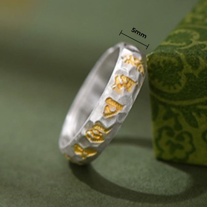 Buddha Stones 999 Sterling Silver Hammer Pattern Om Mani Padme Hum Balance Ring - image 9