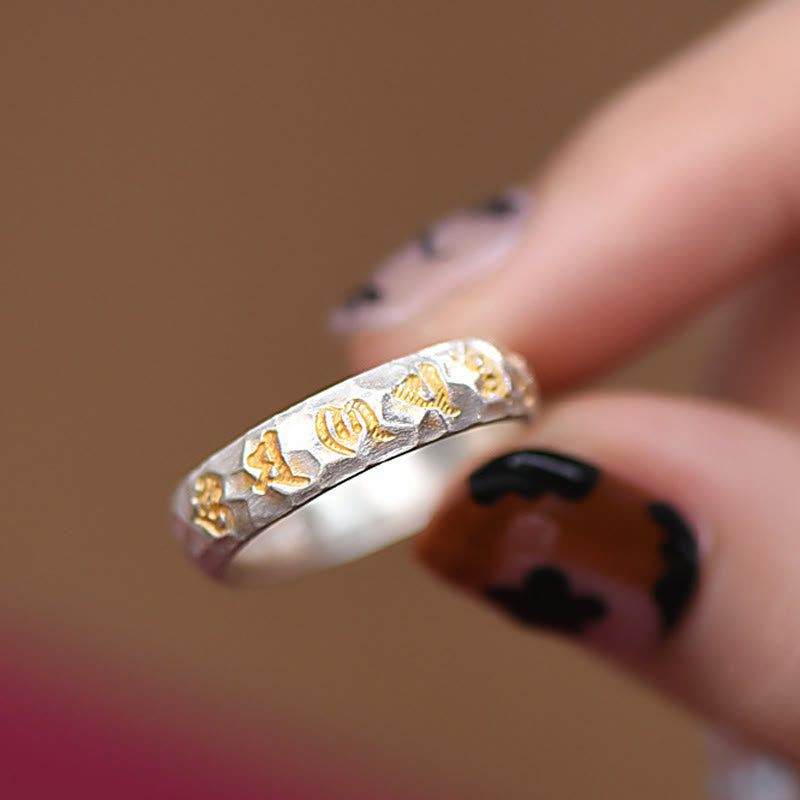 Buddha Stones 999 Sterling Silver Hammer Pattern Om Mani Padme Hum Balance Ring - image 10