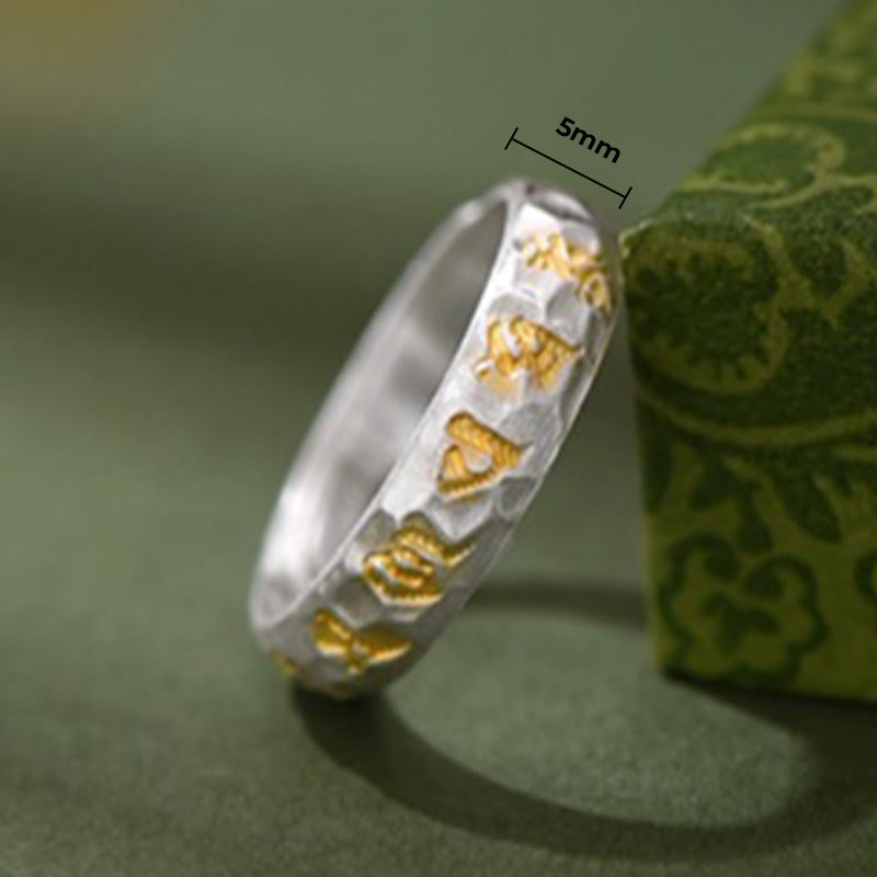 Buddha Stones 999 Sterling Silver Hammer Pattern Om Mani Padme Hum Balance Ring - image 9