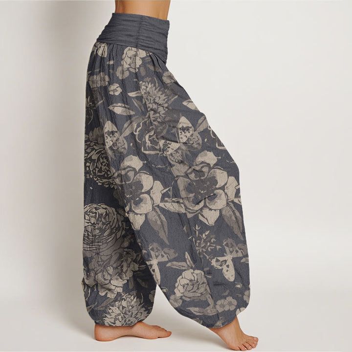 Buddha Stones Pure Cotton Casual Peony Flowers Leaves Women's Elastic Waist Harem Pants - image 2