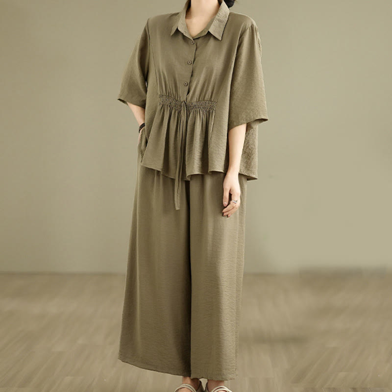 Buddha Stones 2pcs Casual Women's Stand Collar Shirt Loose Pants Meditation Clothing Set - image 13